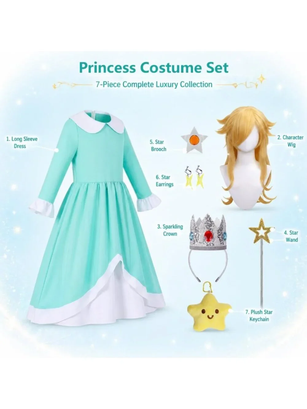 Royal Princess Costume for Kids - Girls Dress with Accessories Set, Fairy Tale
